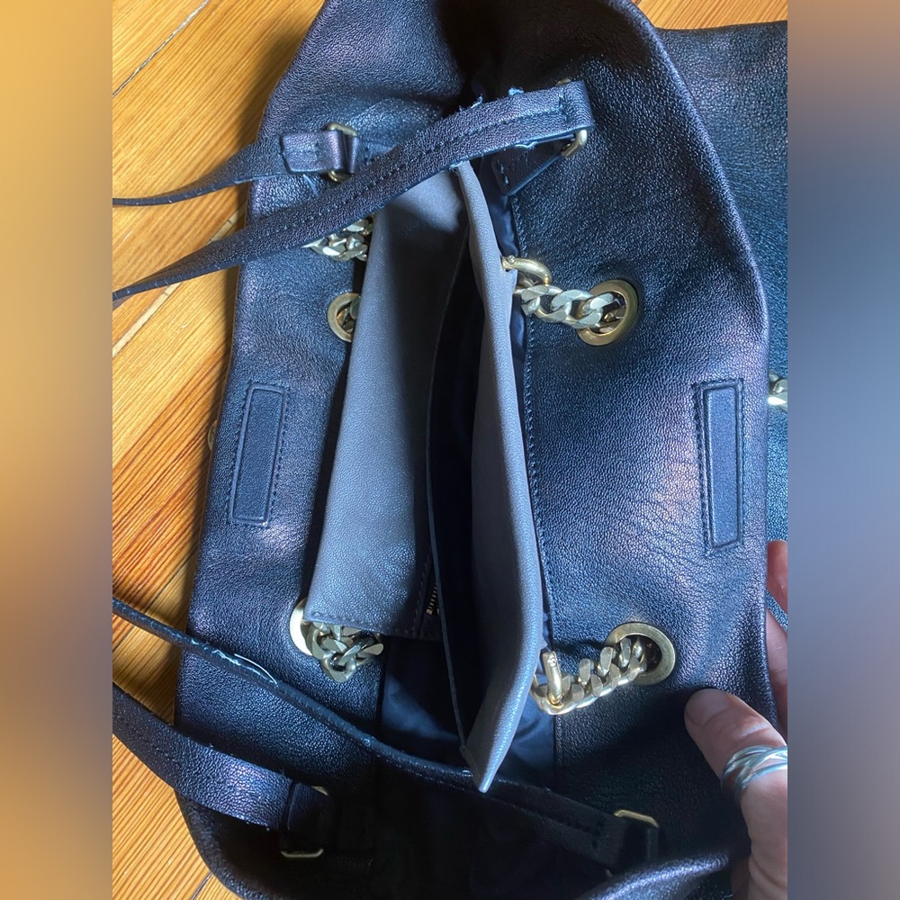 Y2K Lanvin Paris Carry Me black metallic brown Leather Chain-Accent Tote Bag - Picture 12 of 16